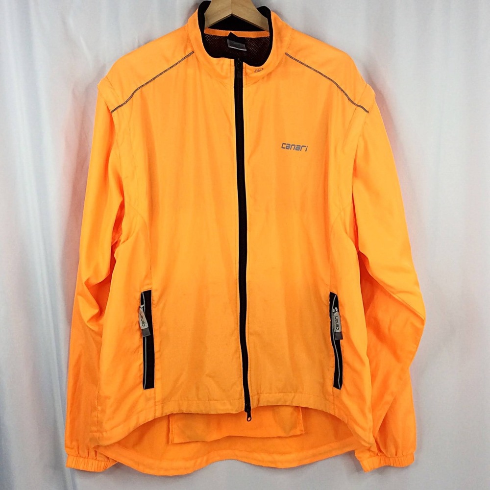 CANARI Mens L Hi Viz Neon Orange Convertible Zip Off Sleeves Cycling Jacket Vest